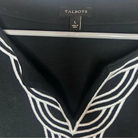 Talbots dress casual cotton short sleeve embroidered neck size large - Picture 6 of 10